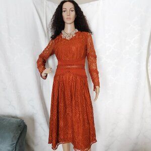 **Asos Rust Lace Midi Dress with Long Sleeves**